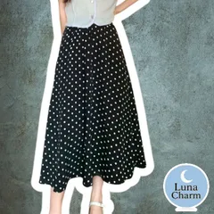 フレア ブラック 水玉 スカート ドット柄 ロング スカート ボトムス 黒