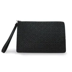 【新品・未使用品】ロエベ LOEWE クラッチバッグ DOUBLE FLAT POUCH ダブルフラットポーチ セカンド リピートアナグラム レザー ブラック 107.55.M81 メンズ レディース