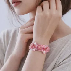 『ロードクロサイト』と『パール』マクラメ編ブレスレット