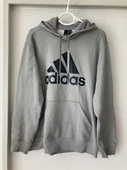 極美品 古着  adidas   アディダス　 メンズ レディース 長袖 パーカー フード付き　ロゴプリント　 グレー S