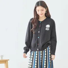 ★最終セール価格￥2,940★残り1点【TRUBE】ドッグモチーフ 刺繍ニット カーディガン ブラック M～L (N25-367) レディース 婦人服 アニマル マルチカラー おしゃれ 大人可愛い きれいめ 秋 冬 春 ママ 20代 30代 40代 50代