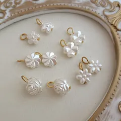 チャーム★プラスチック★パール調ビーズ★カン付き★花・フラワーモチーフ★約15mm★5種10個セット