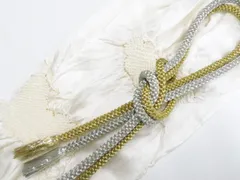 【一輝堂】和装小物 帯締め帯揚げセット 礼装用 丸組 金糸 中抜き絞り 美品 帯締 帯揚 26w01-202