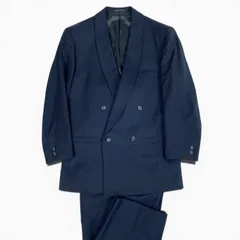 37a19 【美品】 GIANNI VERSACE ジャンニ ヴェルサーチ セットアップスーツ ダブルブレスト フォーマル テーラードジャケット タックパンツ イタリア製 メンズ 紳士服 サイズ50 ネイビー ウール100％u02t