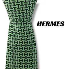 【7651】良品！エルメス　ネクタイ　グリーン系　H柄