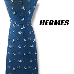【7691】可品！エルメス　ネクタイ　ブルー系　カメ柄