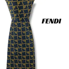 【7835】良品！フェンディ　ネクタイ　ダークネイビー系　FF柄