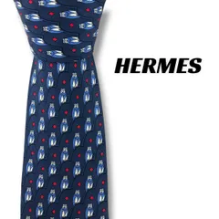 【7834】可品！エルメス　ネクタイ　ブルー系　フクロウ柄