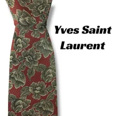 再)【7908】良品！サンローラン　ネクタイ　えんじ色系　花柄