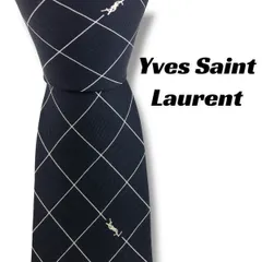 【7924】良品！サンローラン　ネクタイ　ネイビー系　YSL柄