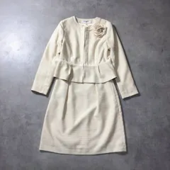 WH124●NATURAL BEAUTY BASIC：ノーカラージャケット ワンピース セットアップ ●S● 薄いベージュ 生成り系 フォーマル 入学式 卒業式