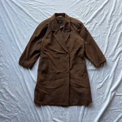 00’s ダブルブレスト チェスター/ラップ風 ロングコート 茶 ブラウン 起毛 ポリ100 サイズ13 L相当 ビッグカラー レトロクラシック 秋冬 Y2K グランジ アメカジ ストリート 古着 レディース