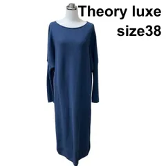 ■ セオリーリュクス Theory luxe ニットワンピース 長袖 ロング ボードネック ブルー 毛100％ 38 M 9号 レディース H6A081