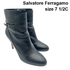 ●■ サルヴァトーレフェラガモ Salvatore Ferragamo ショートブーツ サイドジップ ブーティ 黒 レザー 7 1/2C 24.5cm レディース 6V056