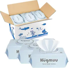 Hügmuu Hugmuu ハグムー おしりふき 厚手 おしり拭き 大判 蓋付き お尻拭き 赤ちゃん ベビーワイプ ウェットティッシュ 出産祝い タオルのような厚み 水分99% (厚手9個セット)