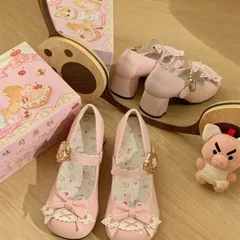 ロリータ靴 パンプス ラウンドトゥ ヒール5cm リボン メリージェーン パンプス レディースシューズ 4色選択