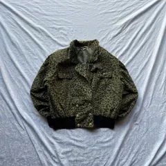 ヒョウ柄カーキ短丈ジャケット 11BR L相当 ゴールドボタン×チェーン 起毛 アクリルウール 裏地付 Y2K グランジ ストリート ミリタリー