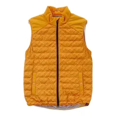 サイズ：4 NEW BALANCE GOLF ニューバランス  中綿 ジップベスト ロゴ総柄 オレンジ系 [240101603514] ゴルフウェア メンズ ストスト