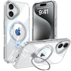 【新品】 Fadkzyxr iPhone 16 用 ケース MagSafe対応 リング360°回転スタンド機能 縦横両対応 透明 黄ばみ防止 ワイヤレス充電 いphone16 スマホケース レンズ保護 米軍規格 耐衝撃 携帯カバー アイフォン 16 ケース 1