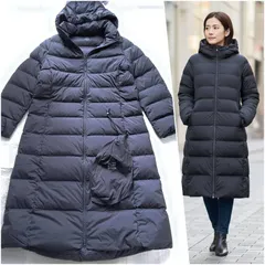 【冬の街を舞う羽のように】 UNIQLO ストレッチ ダウンコート レディース XXL 黒 ブラック ウルトラライトダウン 撥水 軽量 伸縮性 ロングコート 収納ポーチ付 大きいサイズ ユニクロ