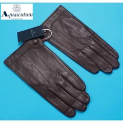 新品正規 Aquascutum アクアスキュータム 羊革レザー ステッチ装飾 手袋/グローブ 手囲い25cm(L)濃茶 AQ38053のサムネイル