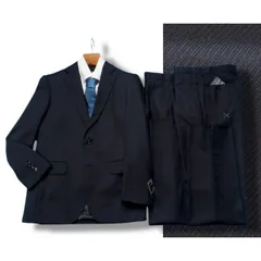 新品 大手百貨店扱い 秋冬総裏 ウール混 カルゼ無地 ツーパンツ スーツA7紺(B) 1146272