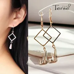 スクエア フックピアス 四角 菱形 ホワイト×グレー×ゴールド レディース アクセサリー お出かけ デート パーティー 女子会 オフィス プレゼント ギフト 母の日 誕生日 新生活 送料無料 即購入OK 最短当日〜翌日発送