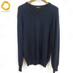 #w アラミス ARAMIS Vネック ニット セーター L 紺 茶系 編み模様 ウール 毛 100％ 日本製 メンズ [938651] k01のサムネイル