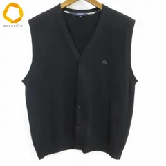 #w バーバリー BURBERRY ニット ベスト ジレ 2L 黒 ワンポイント刺繍 ウール カシミヤ混 大きいサイズ メンズ [942750] k01