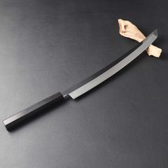 270mm　刃渡り約260mm　9寸　柳刃包丁　人工象牙　黒三本巻　八角柄 包丁の柄（約140mm）9寸（270mm）用八角柄 柳刃 先丸 蛸引 切付 手作り