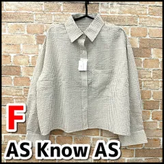 未使用品　AS Know AS　アズノゥアズ　ショート長袖シャツ　サッカーショートSH　ギンガムチェック　ベージュ　Fサイズ　通勤/通学/普段着　現状品　NMO01-019-08
