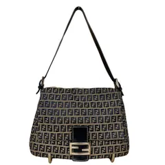 【中古】FENDI フェンディ ワンショルダーバッグ　ズッカ柄 ズッキーノ　マンマバケット　FF金具　ネイビー ハンドバッグ ネイビー ユニセックス キャンバス　レザー