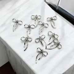 リボン チャーム 10個 シルバー 約3cm アクセサリー パーツ ハンドメイド 材料 金具 リボンチャーム pt-2991