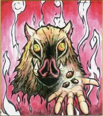 【中古】紙製品 嘴平伊之助(作・高橋聰) 「WEBくじ 鬼滅の刃 無限列車編コラボレーションDINING 複製ミニ色紙」