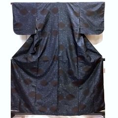 未着用・証紙付】塩沢絣 なかくに織物 袷 藍墨色に氷藍の縞 伝統的工芸 