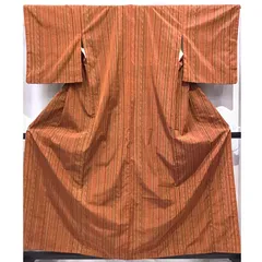 着物・紬・縞・オレンジ系地・No.200701-1896・梱包サイズ80