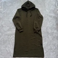 【Blue Strive】ケーブル編み風 フーディロングワンピース モスグリーン