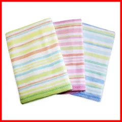 【軽くて 乾きやすい】 綿 100％ 表ガーゼ 裏パイル バスタオル 3色組 ストライプ柄（60×120cm） 43300