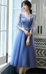 送料無料 未使用 発表会 パーティー エレガント 透け感 優しい 女優 ドレス L 11号 (OPN1097)