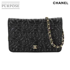 新品同様 シャネル CHANEL カメリア チェーン ウォレット 二つ折り 長財布 キャビアスキン ブラック A82336 Camellia Wallet 90308168