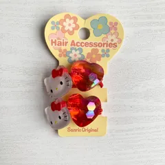 平成レトロ ハローキティ ヘアゴム サンリオ 当時物 2008年 クリアカラー ハート 赤 チャーム付き ヘアアクセサリー