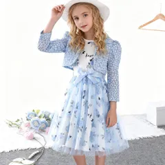 入学式 女の子 スーツ ドレス 未使用 2点セット キッズ 子供 入学式 花柄 ワンピーススーツ 卒園式 ジャケット フレア チュール ワンピース リボン フォーマル 子供服 小学校 入園式 ピアノ 演奏会 発表会 七五三 結婚式 パーティー shihan01