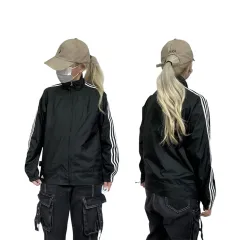 00s アディダス ブラック 白 3本線 スモール ロゴ ウィンドブレーカー トラック ジャケット M