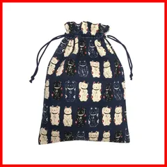 巾着 御朱印帳入れ 日本製 小物入れ 裏地付 猫柄 和雑貨 和柄 巾着袋 ki-155 (06 招き猫 紺)