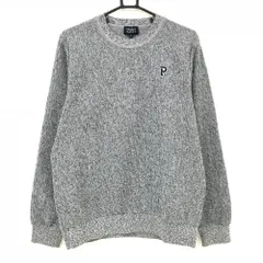 【新品】パーリーゲイツ セーター 杢グレー×ネイビー×白 胸ロゴ刺しゅう ニット メンズ 5(L) ゴルフウェア PEARLY GATES