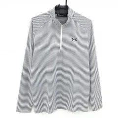 アンダーアーマー 長袖ハイネックシャツ 白×グレー ボーダー ハーフジップ メンズ M ゴルフウェア UNDER ARMOUR