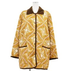 【SALE】Salvatore Ferragamo サルヴァトーレフェラガモ ジャケット キルティング × コーデュロイ コンビネーション 中綿 ポリエステル100% シグネチャー ロゴ ボタニカル 豹 プリント アウター レディース L 黄色系 総柄 伊製のサムネイル