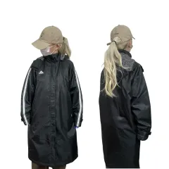 アディダス ブラック ダウンジャケット ロング丈 y2k アウター 裏起毛 フード ジャケット S