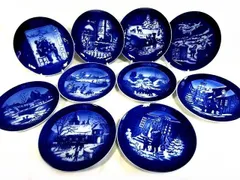 美品   10枚セット ■ 1994年～2003年 イヤープレート ブルー系 皿 ロイヤルコペンハーゲン 箱付き □７L 美品 ROYAL COPENHAGEN 10枚セット □ 1994年～2003年 イヤープレート