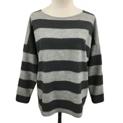 アダムエロペ Adam et Rope' カットソー ニット プルオーバー ラウンドネック ボーダー ウール 長袖 38 グレー